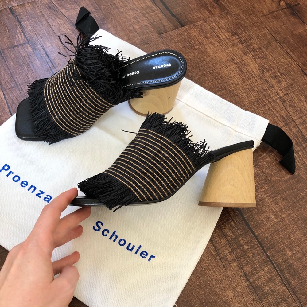 Proenza Schouler Wood Fringe Sandals Heels 7.5